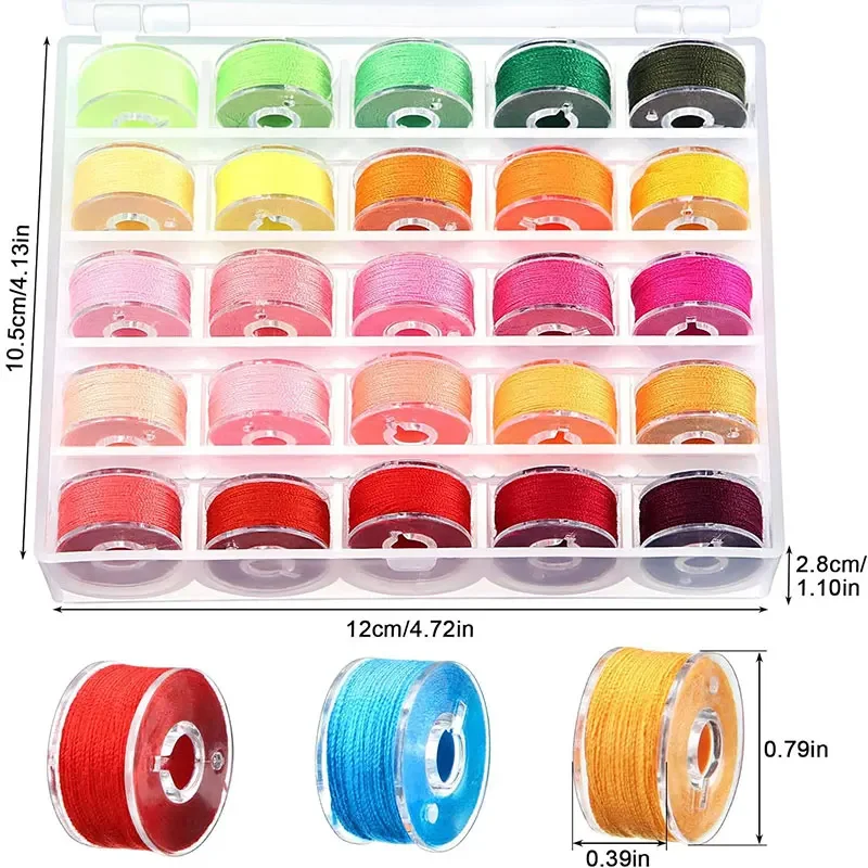 25Colors Sewing Thread with Bobbins Box Prewound Bobbin Thread Plastic for DIY Embroidery Sew Machine Sewing Threads 70D/2(60WT)