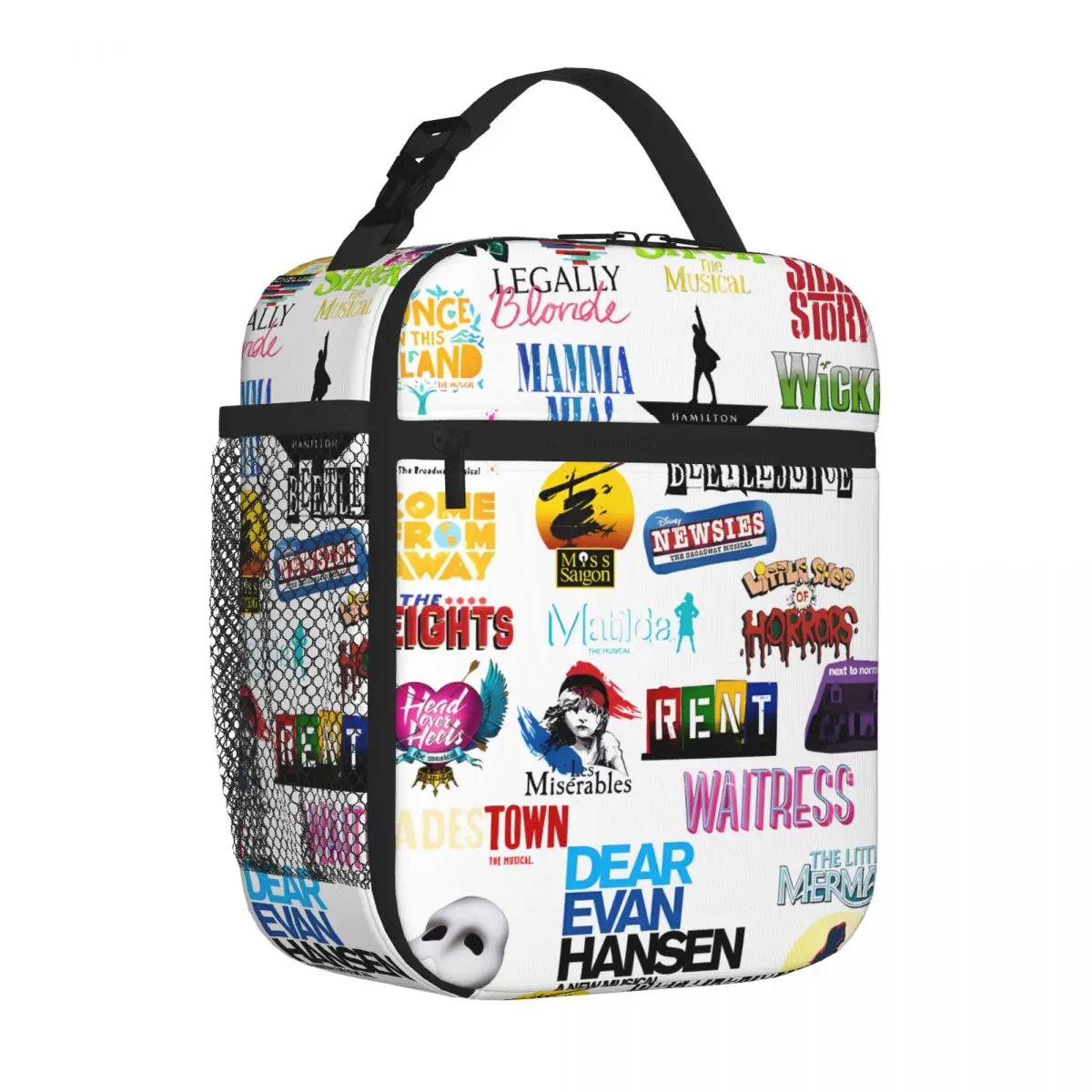 Bestselling Musical Theater Sticker Shirt Inspired By Broadway Rugged Insulated Food Bag Weekend Getaway Lunch Handbag