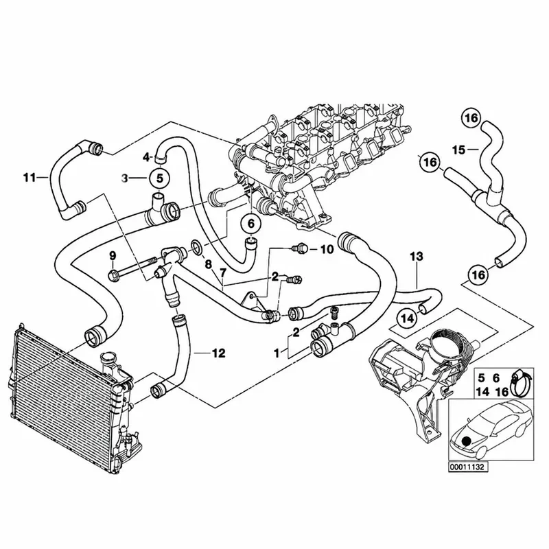 AEF2-A11532247154 Car Water Hose Return Pipe Engine Cooling Water Hoses For BMW E39 11532247154