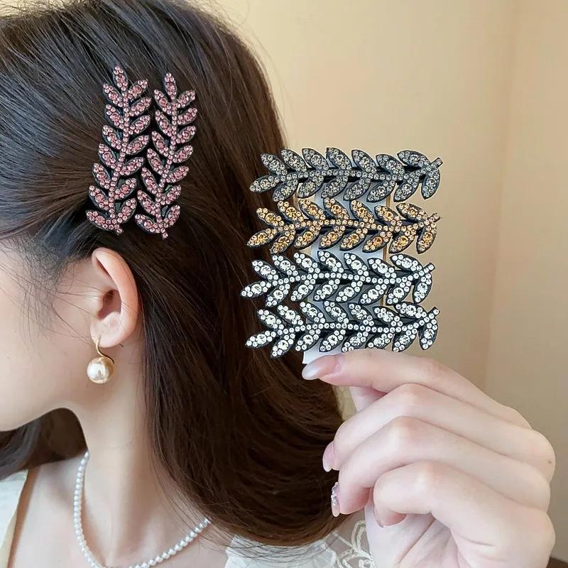 2/8pcs Shiny Diamond Wheat Hairpins Broken Hair Tidying Hair Duckbill Hair Clip Women Girls Sparkling Temperament Side HairClip