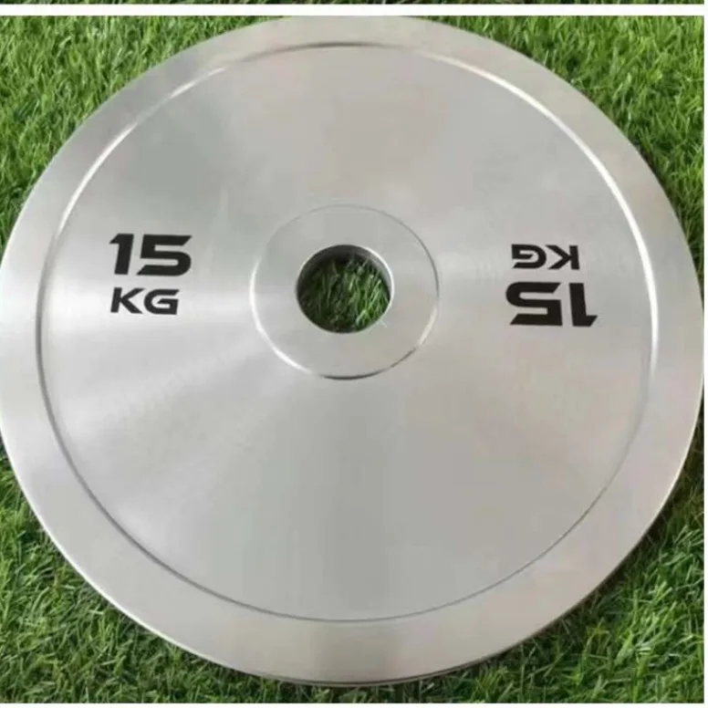 

Factory Wholesale Free Weight Lifting Silver Discs Cast Iron Stainless Steel Electroplated Barbell Calibrated Weight Plates
