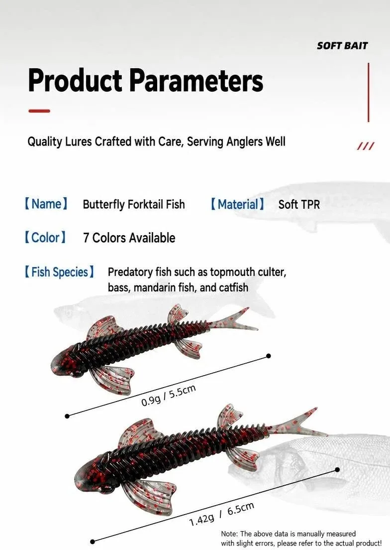 10 Stück 65MM Butterfly-Gabelschwanz-TPR-Swimbait Mikro-Softköder Rockfish-Angelköder für Zackenbarsch, Barsch, Forelle – Detail 2