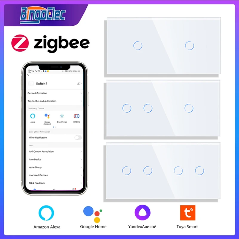 Bingoelec Zigbee Smart Light Switches Crystal Class Painel Precisa Neutro ou Não Neutro para Casa Inteligente Gang Gang 4gang 1way