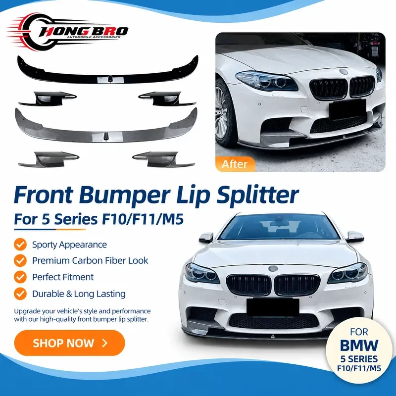 For BMW 5 Series F10 F11 M5 2011-2017 Front Bumper Lip Corner Spoiler Splitter Sticker Car Body Kit Modification Accessories