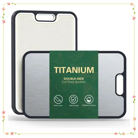 Titanium Cutting Board: Double-Sided Non-Slip with Juice Groove & Handles - Ideal Kitchen Gift