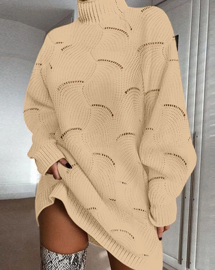 Robe pull évidée à col haut pour femme, manches longues, ample et amincissante, décontracté, automne, 2024