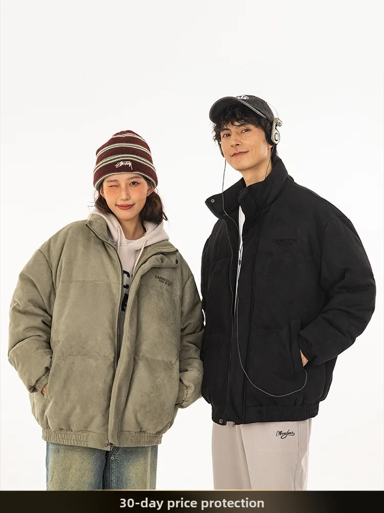 

Зимняя утепленная куртка из замши с воротником-стойкой и принтом, из хлопка и полиэстера, для мужчин и женщин, повседневная, свободного кроя