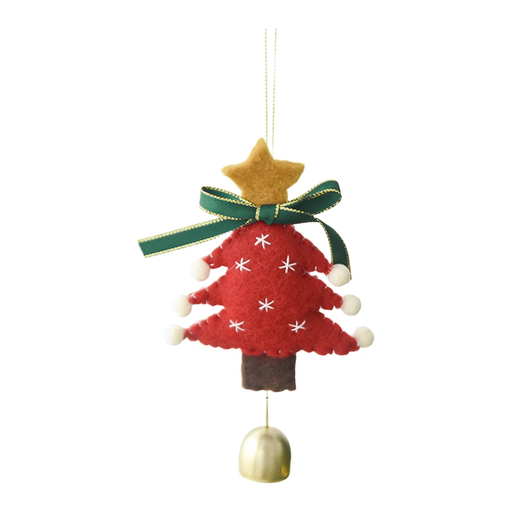 Wool Felt Christmas Tree Ornament Red Green Bell Bow DIY Handmade Holiday Decoration For Home Door Wall Seasonal Decor 12x8