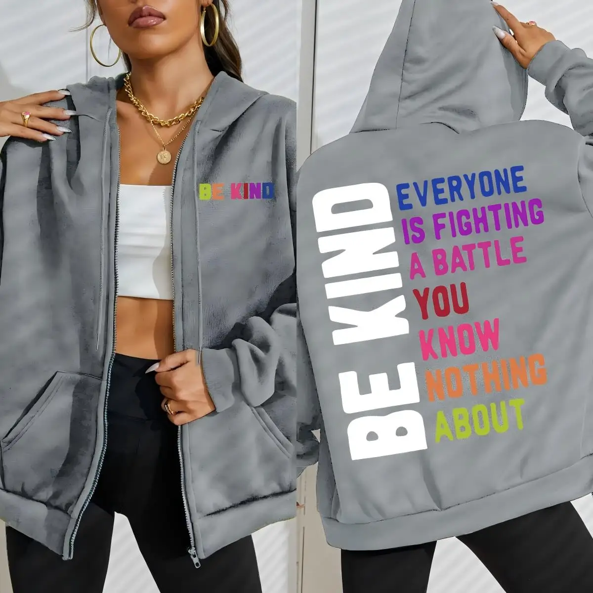 

Be Kind красочные художественные буквы больших размеров толстовки на молнии женские мягкие толстовки в стиле хип-хоп флисовая свободная одежда повседневная уличная женская толстовка