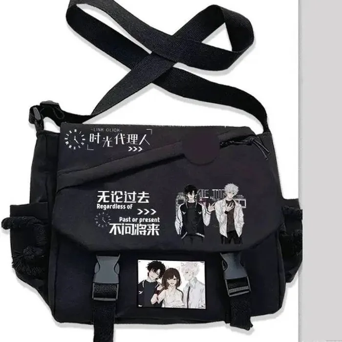 กระเป๋าสะพายข้างสีดำขาวลายลิงค์คลิกสำหรับนักเรียนวัยรุ่น  ความจุเยอะ เหมาะสำหรับไปโรงเรียน ลายอนิเมะ เกม