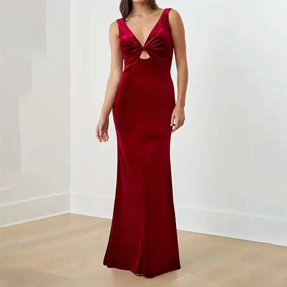 

Glamorous V-Neck Sleeveless Backless Pleat Mermaid Evening Dress for Women Prom Party Dress Formal Cocktail Gowns Banquet Dress