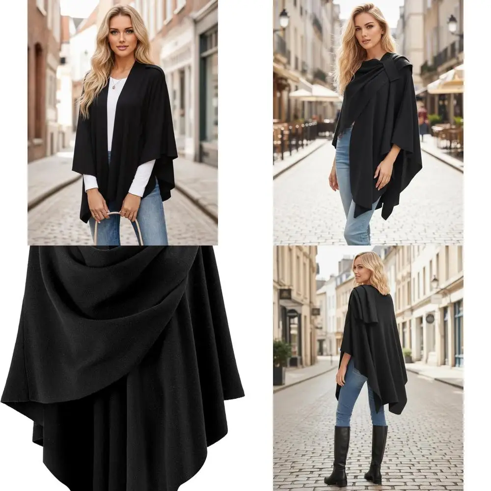 

Элегантная вязаная накидка-шаль, женский свитер-пончо с открытой передней частью на весну, осень и зиму
