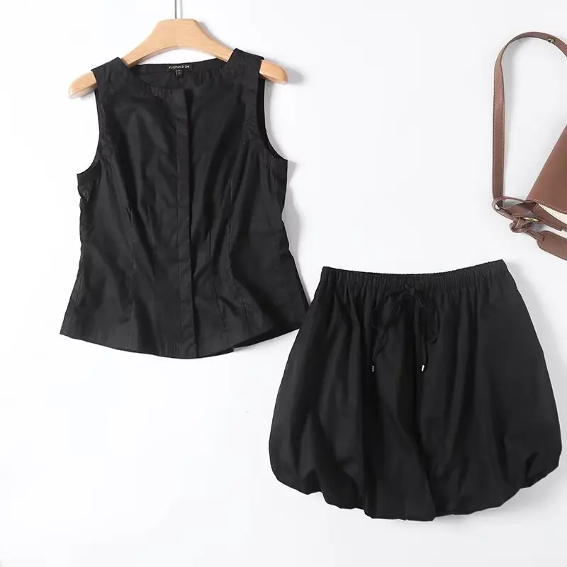 

Withered Stylish Round Neck Vest Top+black A-line Skirt For Women Skirt Woman Clothing Faldas Skirts