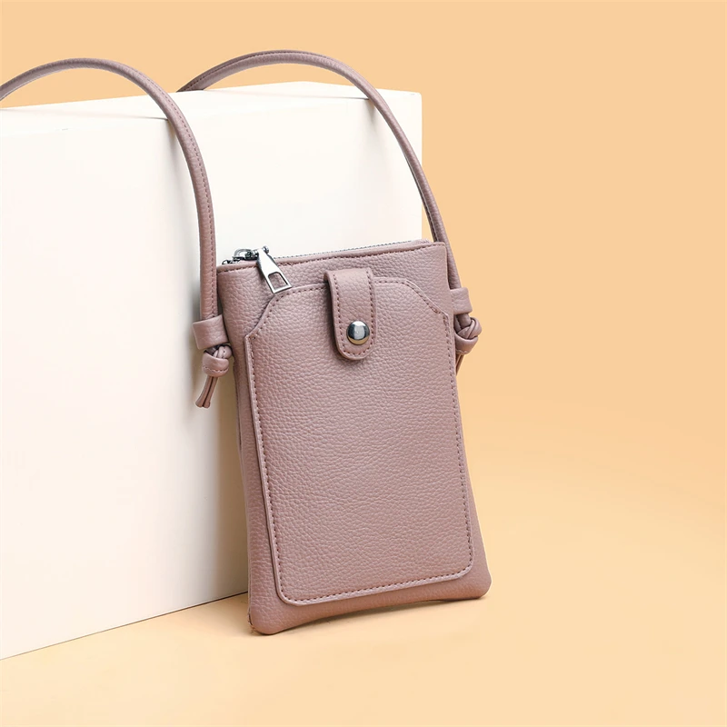 PU Leather Solid Color Women's Diagonal Cross Bag Portable Double-Layer Buckle Mini Phone Wallet Shoulder Bag