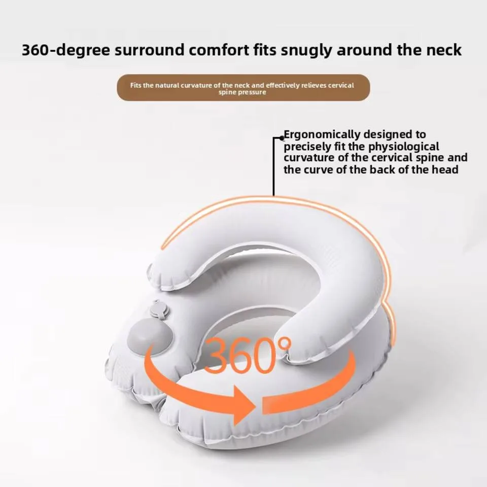Superior Movable Inflatable Push Button U Shaped Travel Pillow Soft Flocking Neck Cushion Support for Journey Home