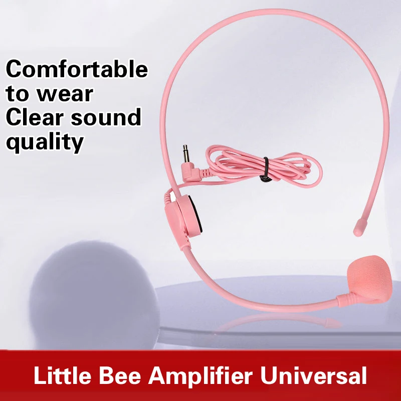 1pcs 3.5MM Headworn Wired Microphone Headset Pink Voice Amplifier Speaker Clear Sound Mic For Conference Guide Speech Teacher