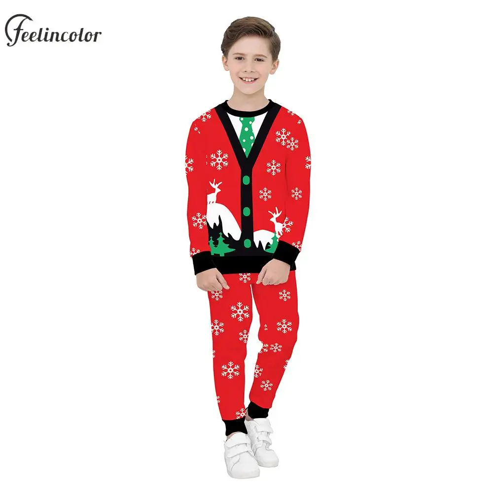 Crewneck Sweatershirt for Kid Christmas Tracksuit Fake Two Pieces Xmas Pullover Holiday Streetwear New Year Child Clothing