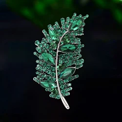 Rhinestone Feather Brooches for Women Unisex Creative Pins Event Party Backpack Decoration Clothes Accessories