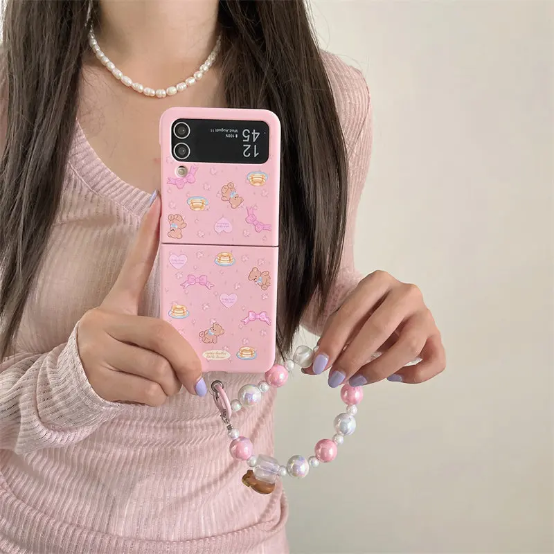 Bear and Rabbit for Samsung Galaxy Z Flip 3 4 5 6 W 23 24 Flip mobile phone protective case birthday gift