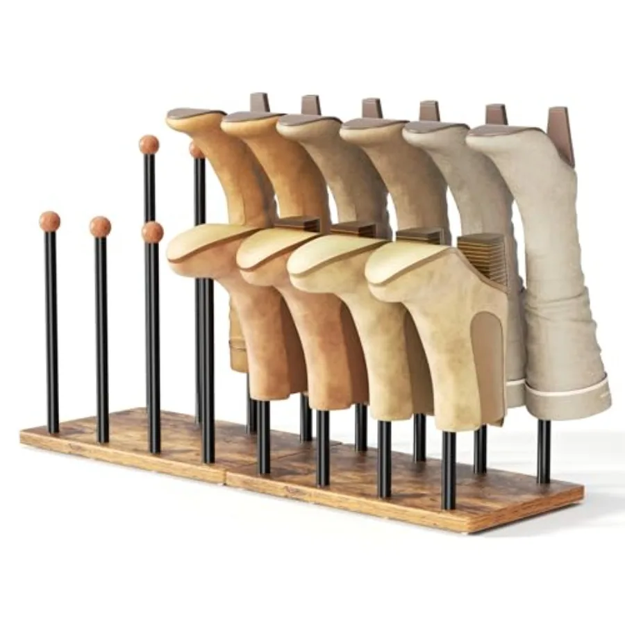

Boot Rack 8-Pair Cedar Ball End Boot Rack Shoe Organizer Free standing Metal Holder with Wood Base
