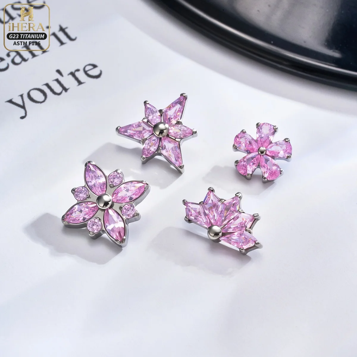 ASTM F136 Titan Sterncluster Flachrücken-Ohrknorpel-Labret-Piercing-Schmuck, Großpackung, Funkelnde Rosa CZ Helix Tragus Conch Ohrstecker Set – Detail 5