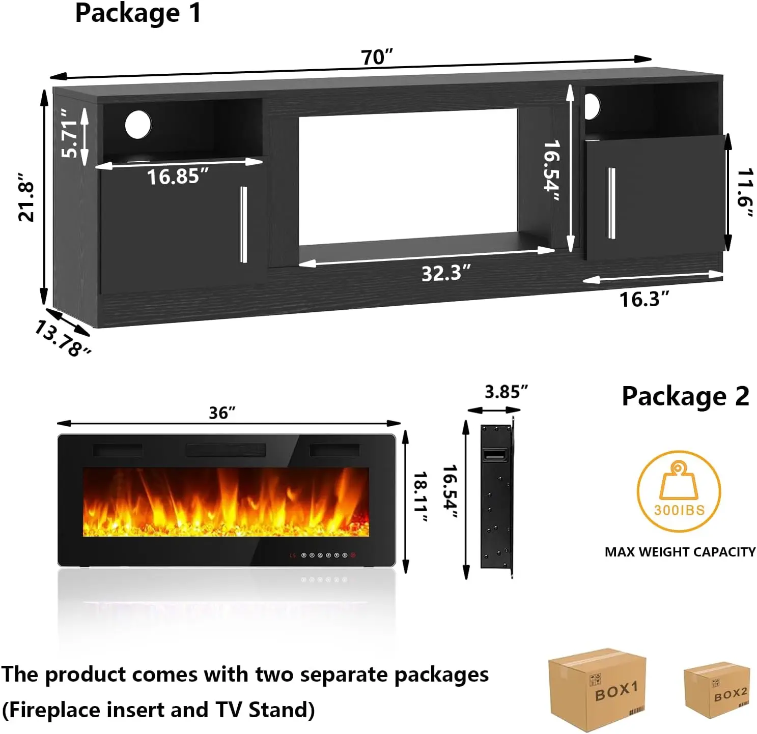 Fireplace TV Stand Entertainment Center with 36