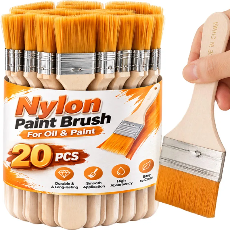 Wooden Handle Flat Paint Brush Watercolor Painting Brushes DIY Art Craft Paint Tools Glue Supply Furniture Wall Door Paint Brush
