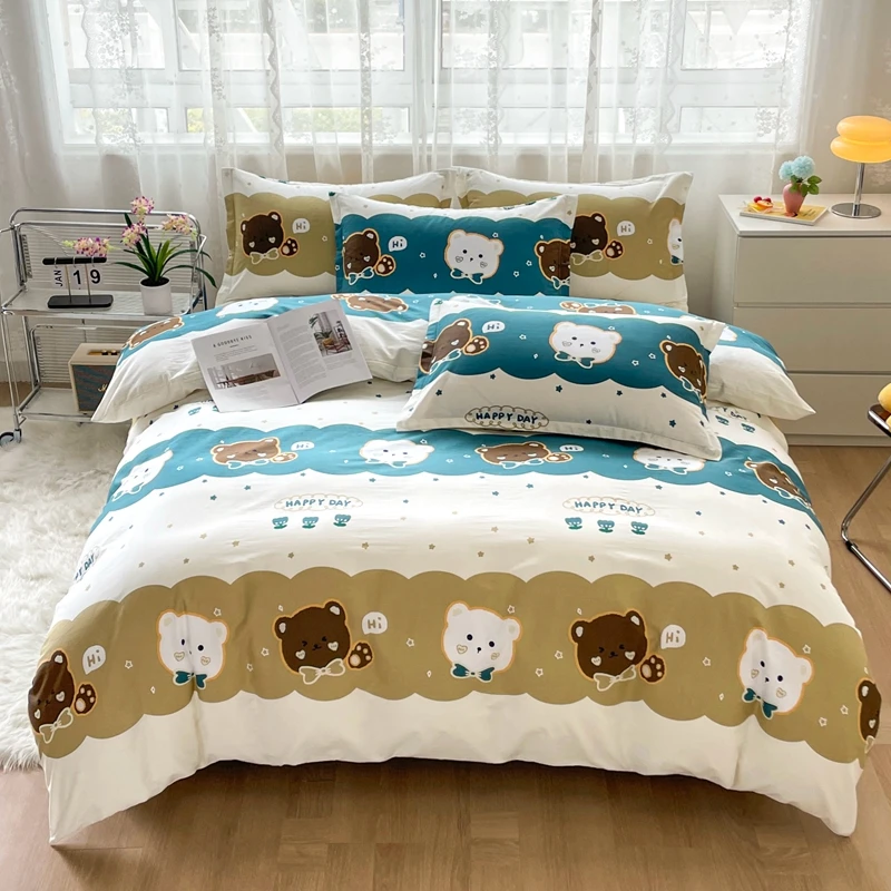 Bear Duvet Cover Set Boys Cartoon Soft Bedding Sets with Zipper Closure, Comforter Cover Cotton Animals Duvet Covers for Kids