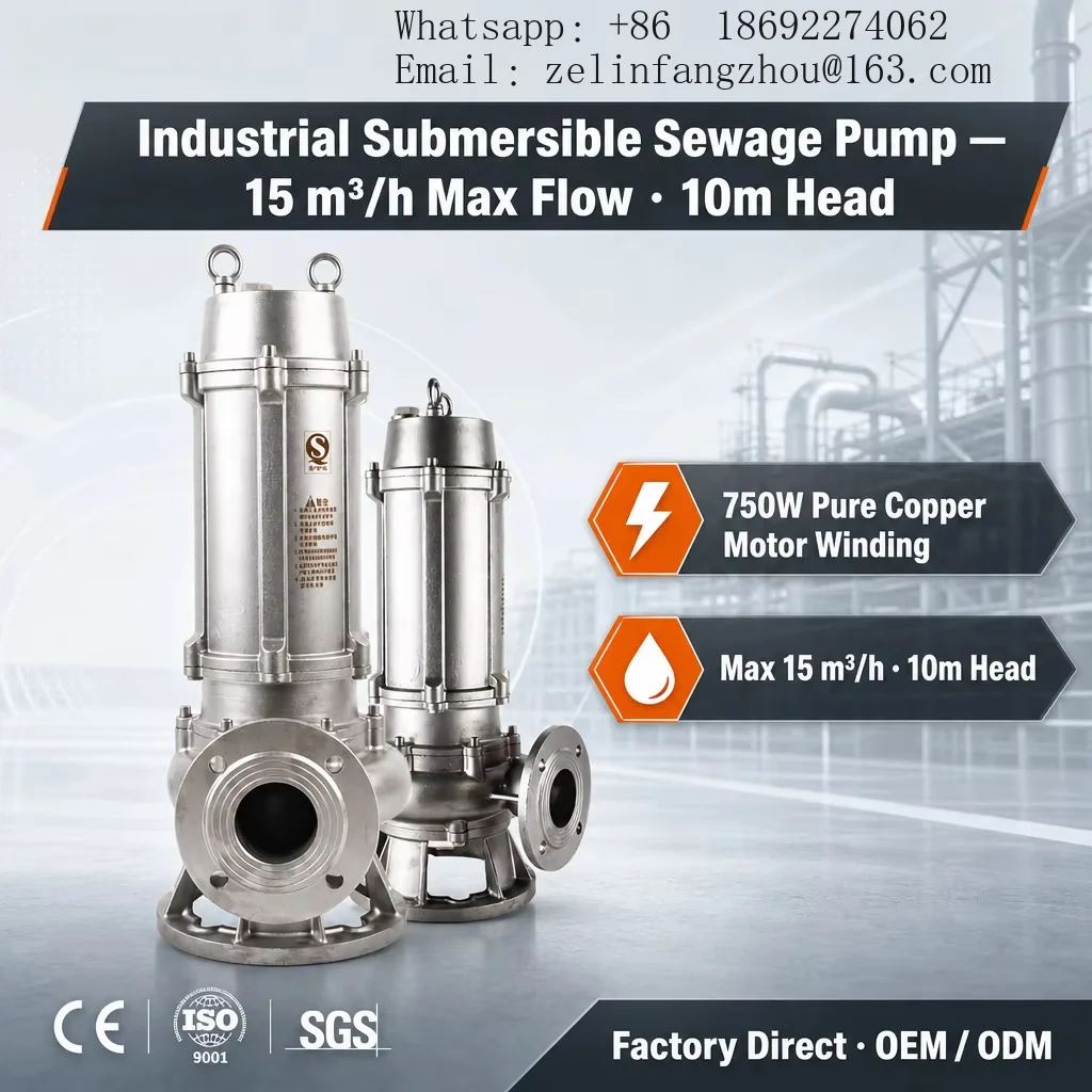 SS304 SS316 750W High Pressure Submersible Sewage Pump Acid Proof Chemical Transfer Corrosion Resistant Heavy Duty Pro
