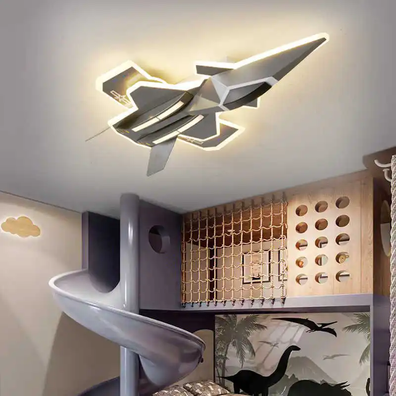 Kids Room Fighter Jet Ceiling Light Creative 35 Fighter Model Boys Bedroom Lamp Eye Protection Dimmable LED Ceiling Light