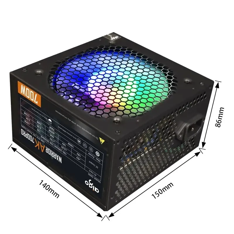 Aigo ak700pro 700w pc psu netzteil schwarz gaming leise 120mm rgb lüfter 110v 220v atx desktop computer netzteil für btc