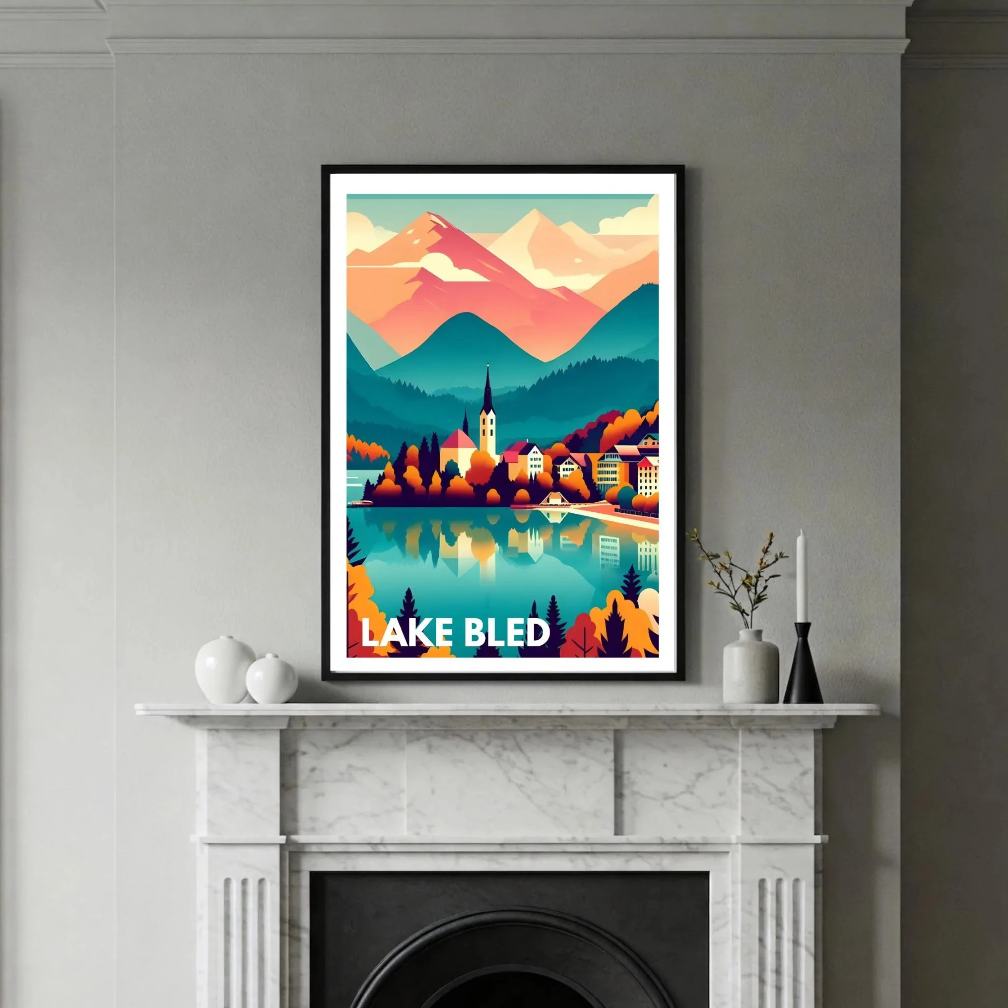 

Slovenian tourist attraction posters,Lake Bled mural art,world city landscape prints,photographic artwork,Christmas gift ideas