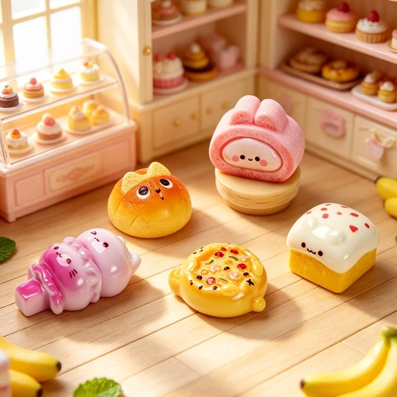 Miniature Landscape Cute Puff Cake Roll Bunny Bread Cute Little Pieces DIY Decorations Blind Bag Accessories Small Figurines