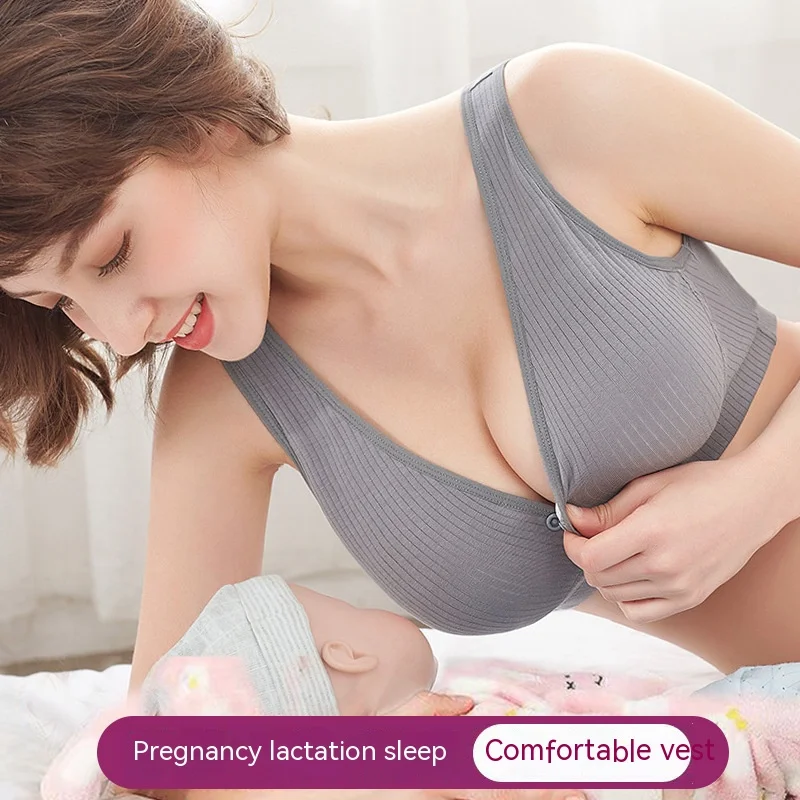 Cotton Nursing Bra Maternity Thin Section Undershirt Breastfeeding Underwear Without Steel Ring Front Open Buckle Breathable Pos