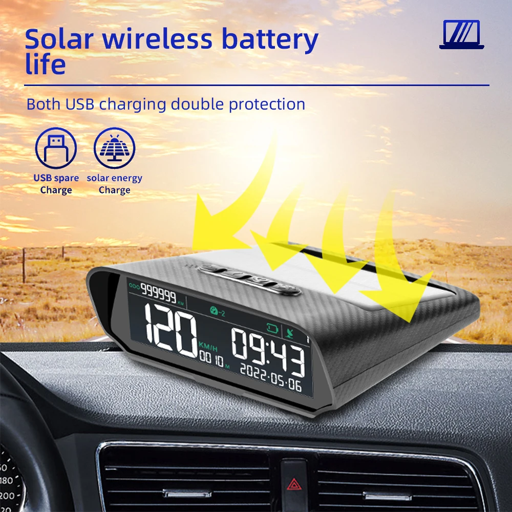 Solar HUD GPS Car Head Up Display Wireless Speedometer Smart Over Speed Alarm Odometer Altitude Gauge Electronics Car Meter