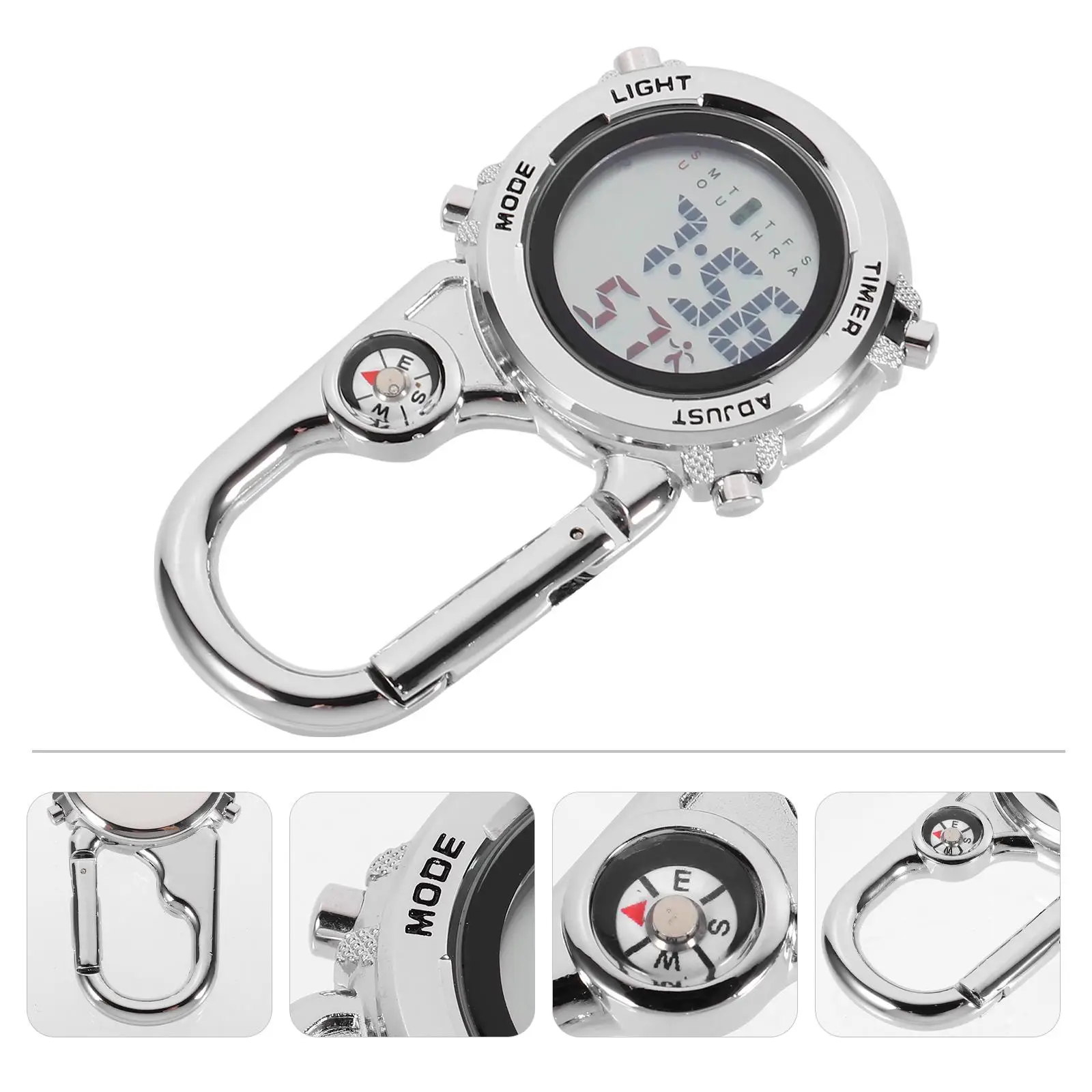 متعددة الوظائف في الهواء الطلق معلقة كليب ساعة حلقة تسلق حقيبة الظهر بروش مقاوم للماء مقاومة للخدش البوصلة تاريخ الوقت #5