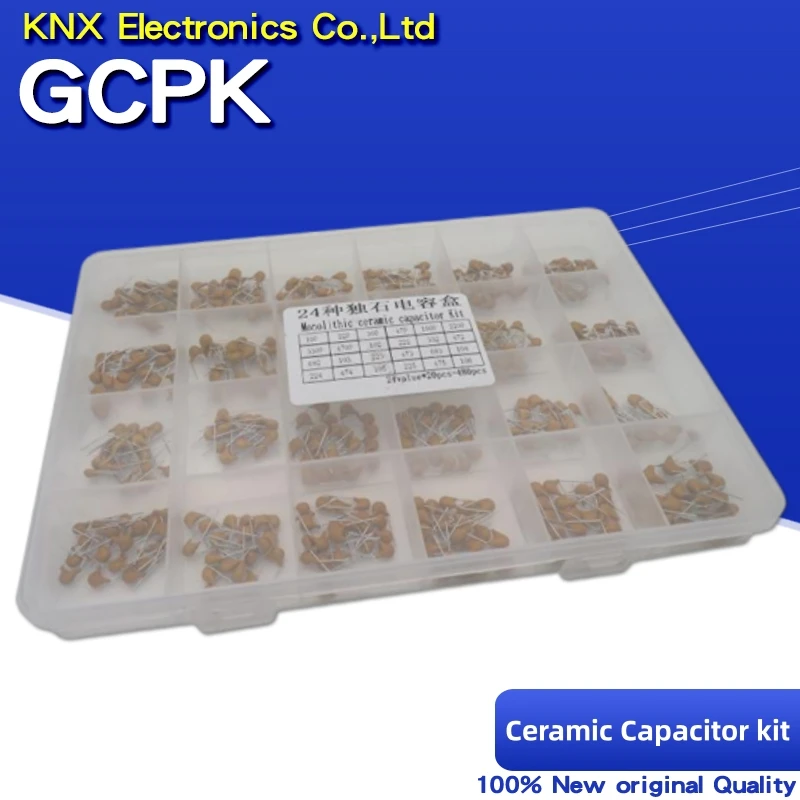 24 Werte * 20 Stück = 480 Stück 50 V monolithischer Keramikkondensator 10 pF ~ 10 uF Keramikkondensator-Sortiment-Set mit Box