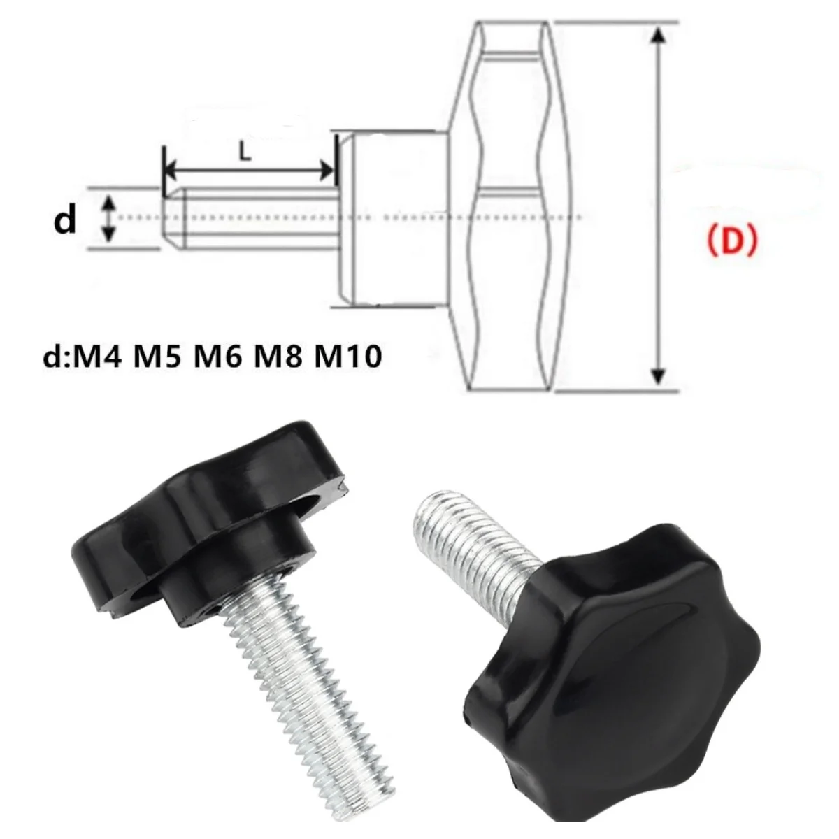M4 M5 M6 M8 Carbon Steel Star Shape Head Hand Knob Screws Machine Bolts Thread Clamping Thumb Handle for Industrial Use