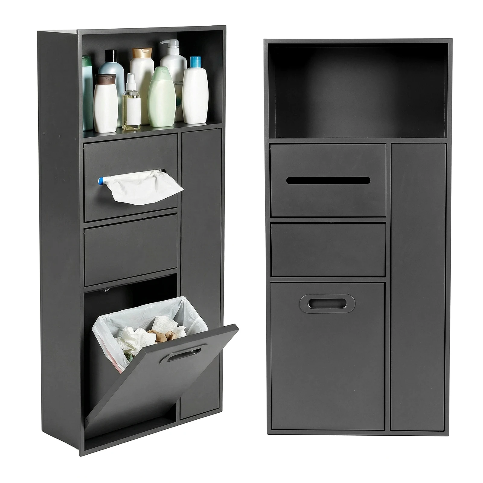 

Встраиваемый скрытый диспенсер для салфеток с мусорным ведром и держателем для бумаги, нажимной, стальной, водонепроницаемый, для душевой ниши в ванной/кухне/отеле