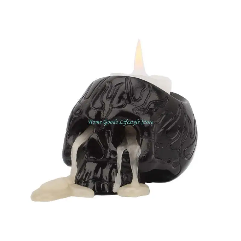 E74E Skull حامل شمعة القوطية ديكور زاحف ومخيف المنزل القوطية ديكور هدية هدية #5