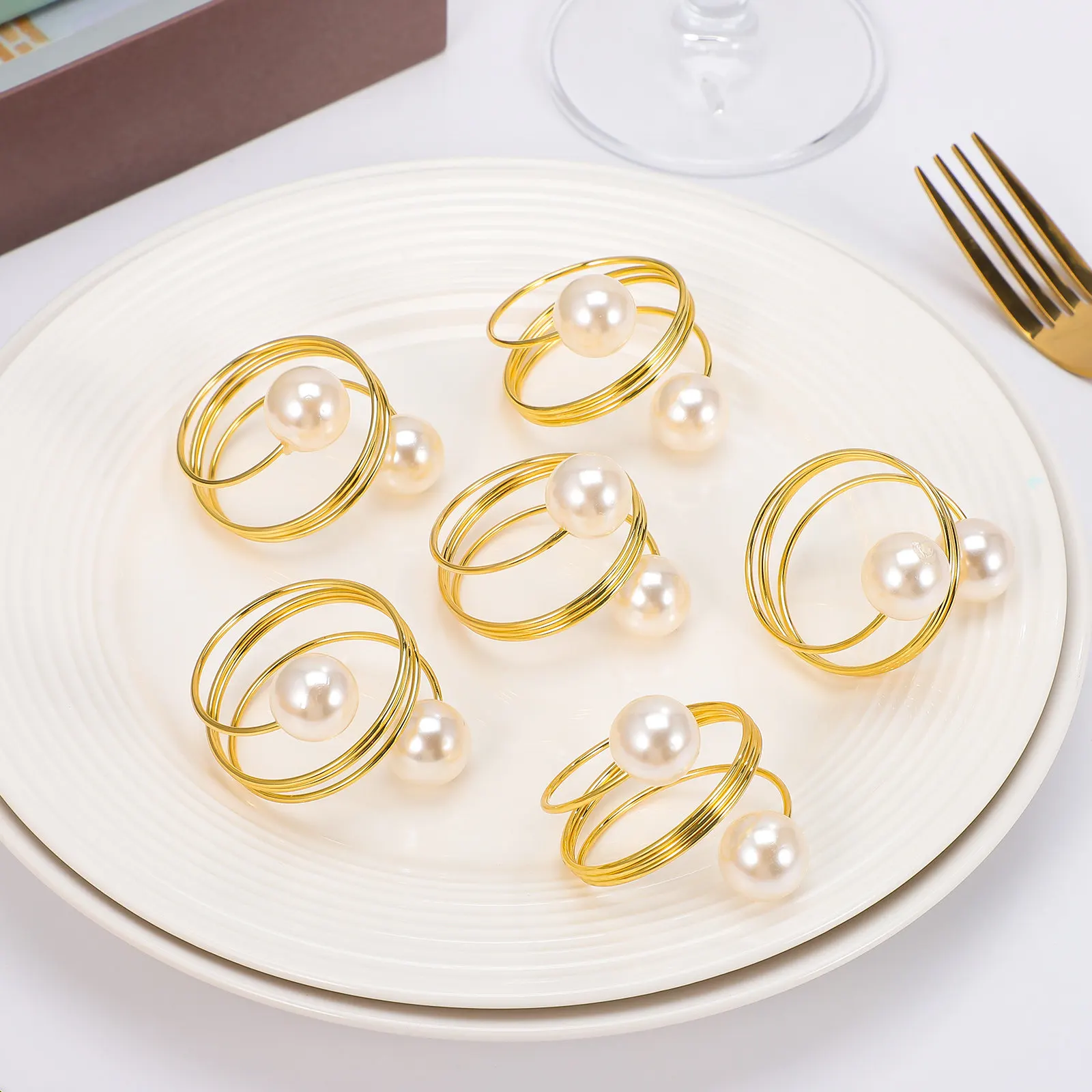 8pcs Metal Beaded Napkin Rings for Table Setting – Dinner, Party, Wedding Decor