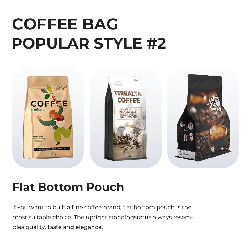 2025customization Packaging Personalizzato 500g 1kg Sacchetti di chicchi di caffè in lamina Design Stampa Borsa da caffè a fondo piatto con chiusura a cerniera