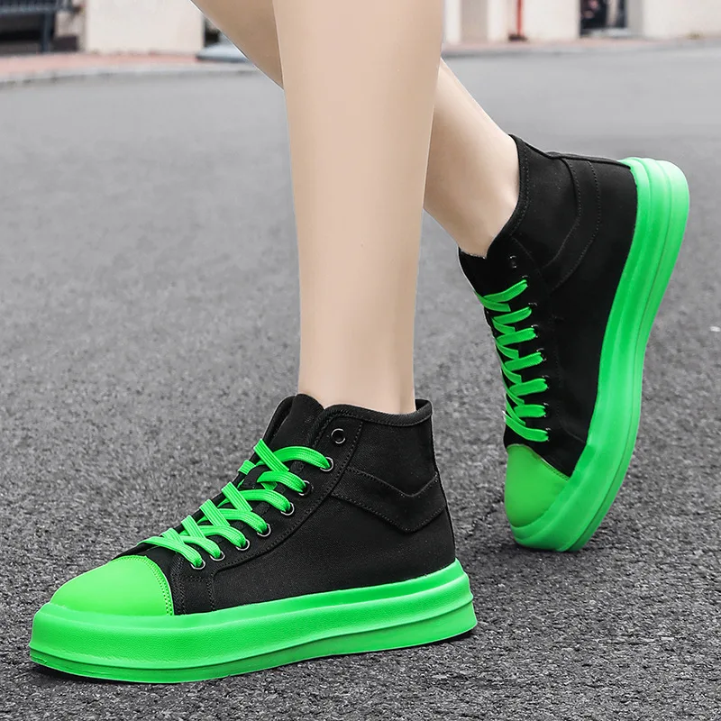 Fashion Summer Black Green High Canvas Sneakers Men Women Big Size 36-46 Breathable Platform Skateboard Shoes Mens Sneakers 2023