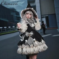 Lolita Style Cosplay Dress Autumn and Winter Heavy Industry Sweet Girls Cute Bow Halloween Lace Stitching Princess Jsk Dresses