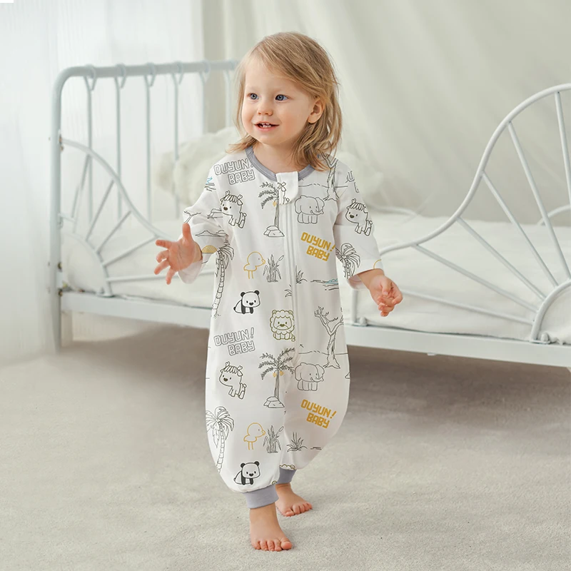Saco de Dormir para Bebé OUYUN, 100% Algodón, Ligero, Anti-Patadas, con Piernas, Cremallera Bidireccional, Manga Corta, Ropa de Dormir para Niños Pequeños, Todas las Tallas