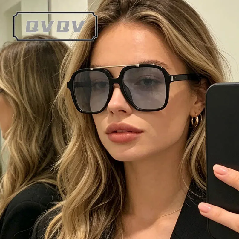 QVQV Fashion Square Sunglasses for Men Women UV400 Protection Lightweight Durable Frame Anti-Glare Lenses Trendy Black Eyewear