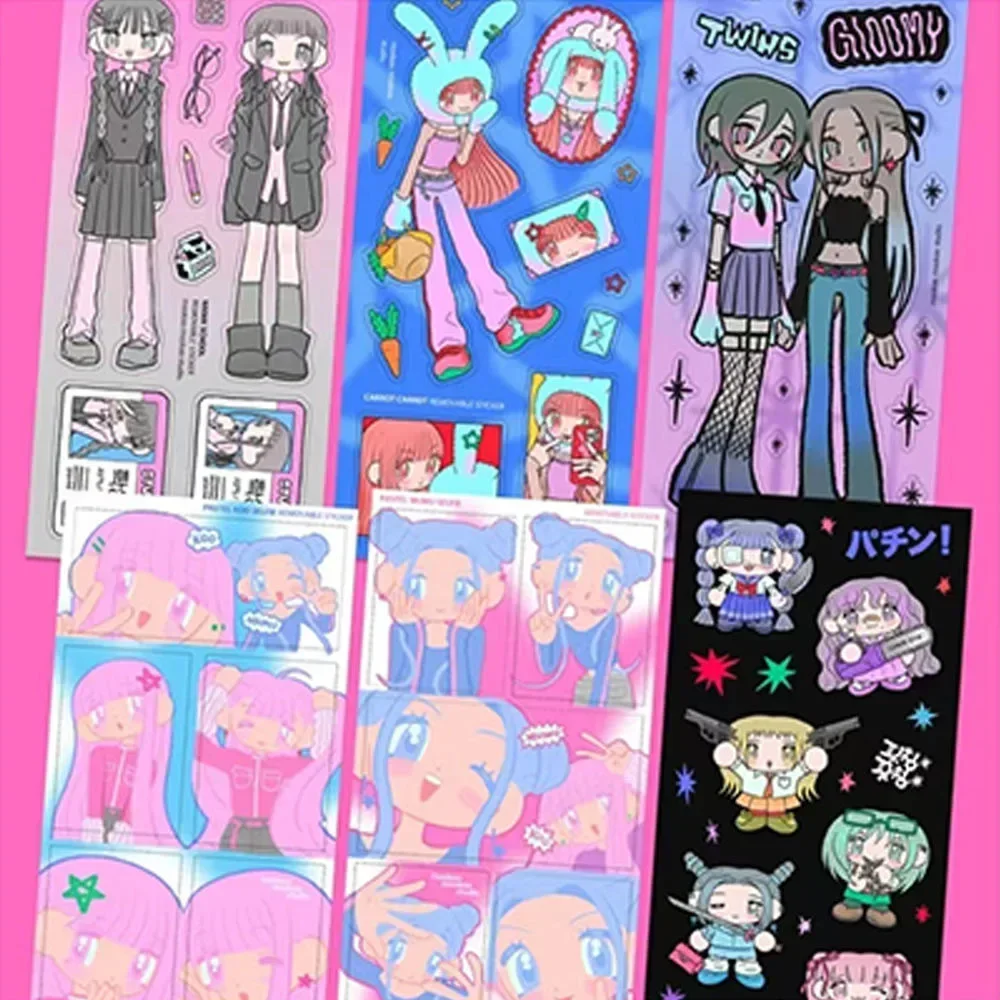 Korean Style Stickers Y2k Millennium Hot Girl Uniform Character Pocket Stickers Ins Diy Stickers