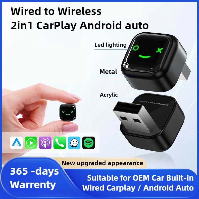 

2in1 Wired to Wireless CarPlay Android Auto Adapter Dongle Auto Coneect Plug and Play Mini Car Ai Box Car Intelligent Systems