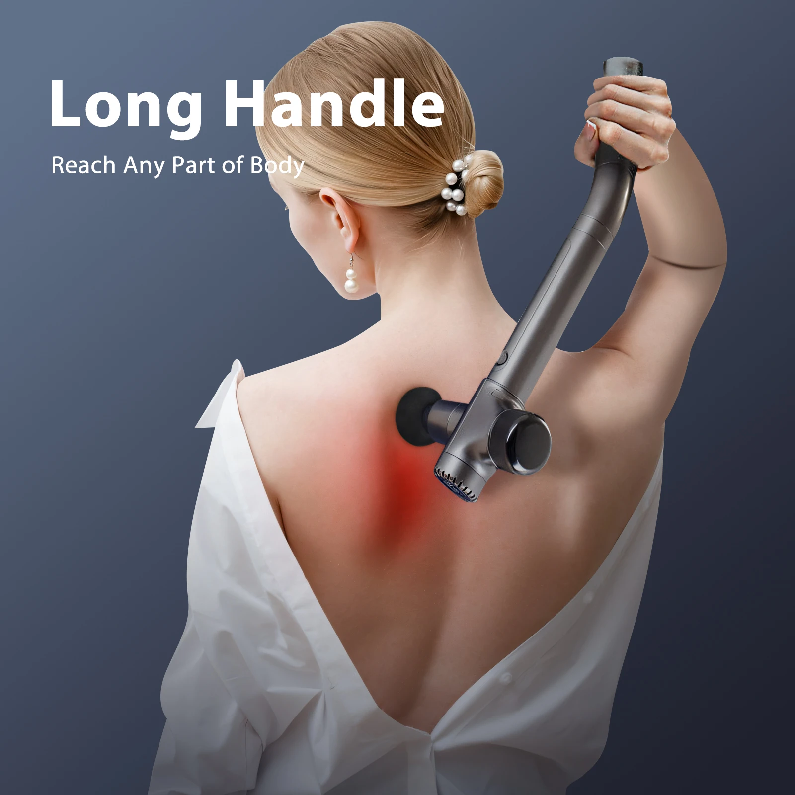 

Factory Price Long Handle Massage Gun with 7 Massage Heads for Body and Arm Vibration Gun Massager Hammer Fascial Gun