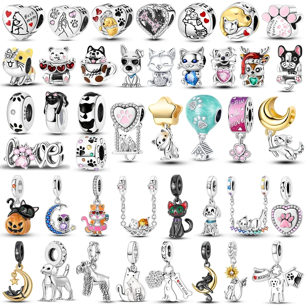 

Оригинальные подвески из стерлингового серебра 925 пробы, сердце любви, собака, кошка, лапы, кулон, бусины, подходят для браслета MULA, ювелирные изделия своими руками для женщин, подарок